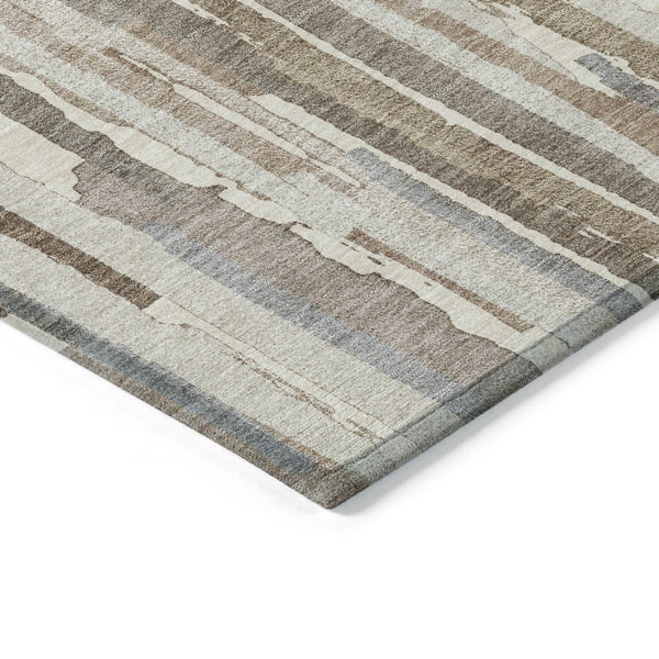 HomeRoots 5' Washable Ivory and Beige Striped Area Rug – Perfect for Indoor and Outdoor Durability and Style! 5' X 8' 609037