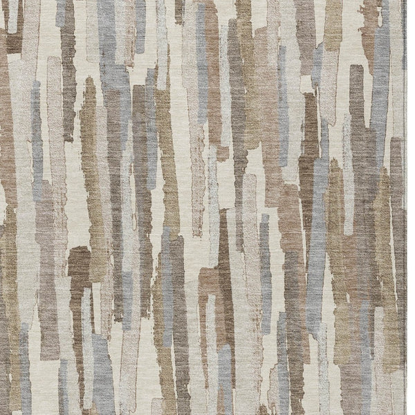 HomeRoots 5' Washable Ivory and Beige Striped Area Rug – Perfect for Indoor and Outdoor Durability and Style! 5' X 8' 609037