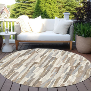 HomeRoots 5' Washable Ivory and Beige Striped Area Rug – Perfect for Indoor and Outdoor Durability and Style! 8' Round 609038