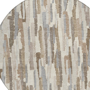 HomeRoots 5' Washable Ivory and Beige Striped Area Rug – Perfect for Indoor and Outdoor Durability and Style! 8' Round 609038
