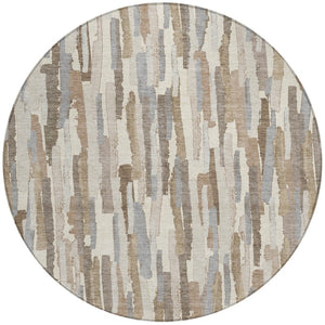 HomeRoots 5' Washable Ivory and Beige Striped Area Rug – Perfect for Indoor and Outdoor Durability and Style! 8' Round 609038