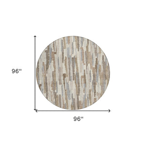 HomeRoots 5' Washable Ivory and Beige Striped Area Rug – Perfect for Indoor and Outdoor Durability and Style! 8' Round 609038