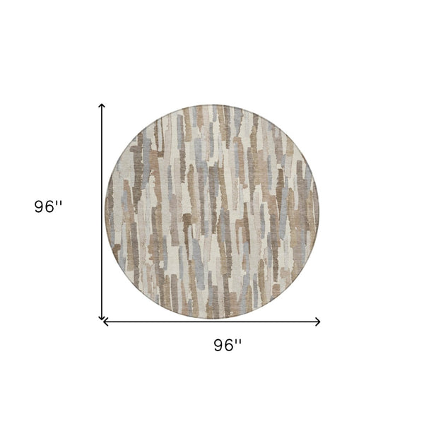 HomeRoots 5' Washable Ivory and Beige Striped Area Rug – Perfect for Indoor and Outdoor Durability and Style! 8' Round 609038