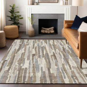 HomeRoots 5' Washable Ivory and Beige Striped Area Rug – Perfect for Indoor and Outdoor Durability and Style! 8' X 10' 609039
