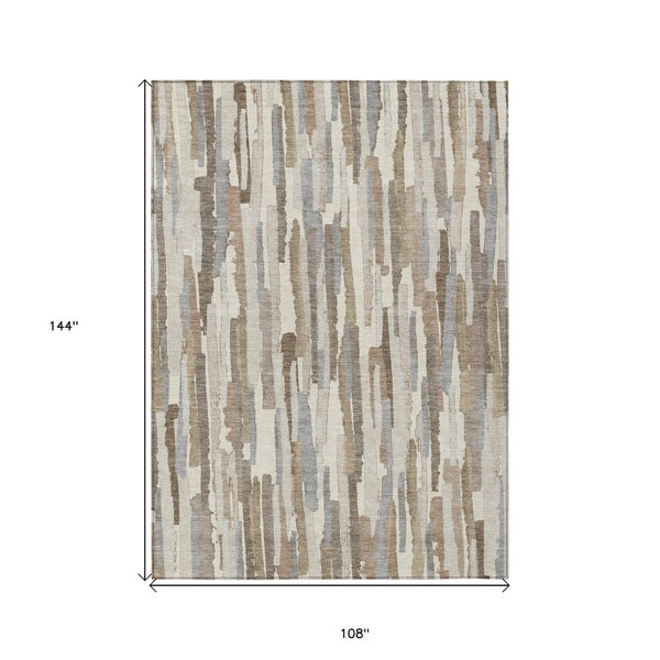 HomeRoots 5' Washable Ivory and Beige Striped Area Rug – Perfect for Indoor and Outdoor Durability and Style! 9' X 12' 609040