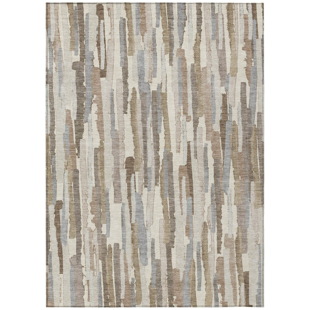 HomeRoots 5' Washable Ivory and Beige Striped Area Rug – Perfect for Indoor and Outdoor Durability and Style! 9' X 12' 609040