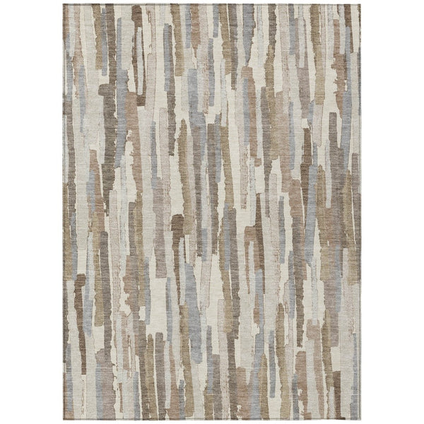 HomeRoots 5' Washable Ivory and Beige Striped Area Rug – Perfect for Indoor and Outdoor Durability and Style! 10' X 14' 609041