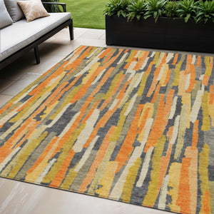 HomeRoots 5' Vibrant Orange and Beige Striped Washable Area Rug – Durable, Stylish for Indoor/Outdoor Spaces 5' X 8' 609043