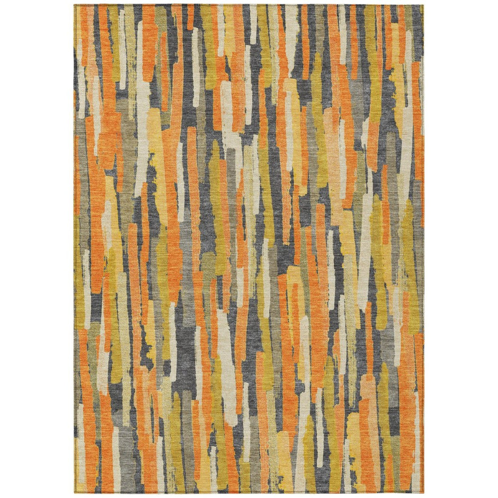 HomeRoots 5' Vibrant Orange and Beige Striped Washable Area Rug – Durable, Stylish for Indoor/Outdoor Spaces 5' X 8' 609043
