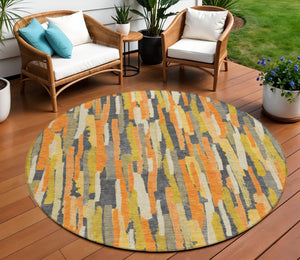 HomeRoots 5' Vibrant Orange and Beige Striped Washable Area Rug – Durable, Stylish for Indoor/Outdoor Spaces 8' Round 609044