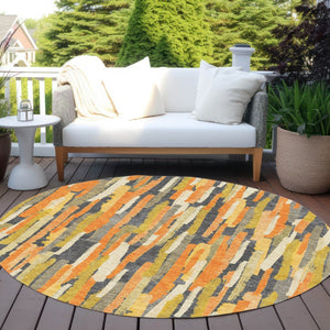 HomeRoots 5' Vibrant Orange and Beige Striped Washable Area Rug – Durable, Stylish for Indoor/Outdoor Spaces 8' Round 609044