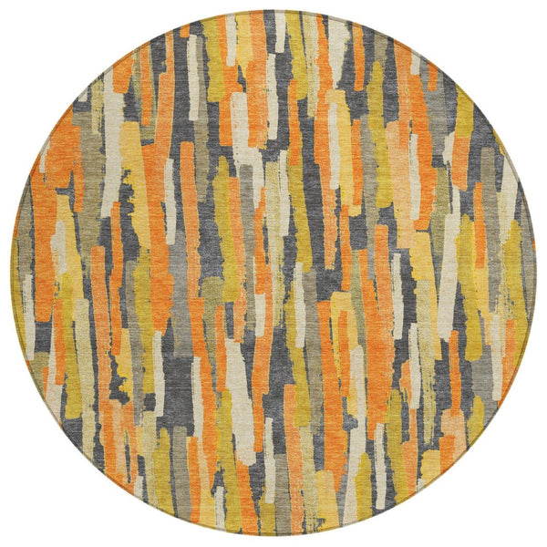 HomeRoots 5' Vibrant Orange and Beige Striped Washable Area Rug – Durable, Stylish for Indoor/Outdoor Spaces 8' Round 609044