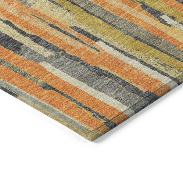 HomeRoots 5' Vibrant Orange and Beige Striped Washable Area Rug – Durable, Stylish for Indoor/Outdoor Spaces 8' Round 609044