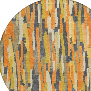 HomeRoots 5' Vibrant Orange and Beige Striped Washable Area Rug – Durable, Stylish for Indoor/Outdoor Spaces 8' Round 609044