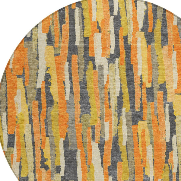HomeRoots 5' Vibrant Orange and Beige Striped Washable Area Rug – Durable, Stylish for Indoor/Outdoor Spaces 8' Round 609044