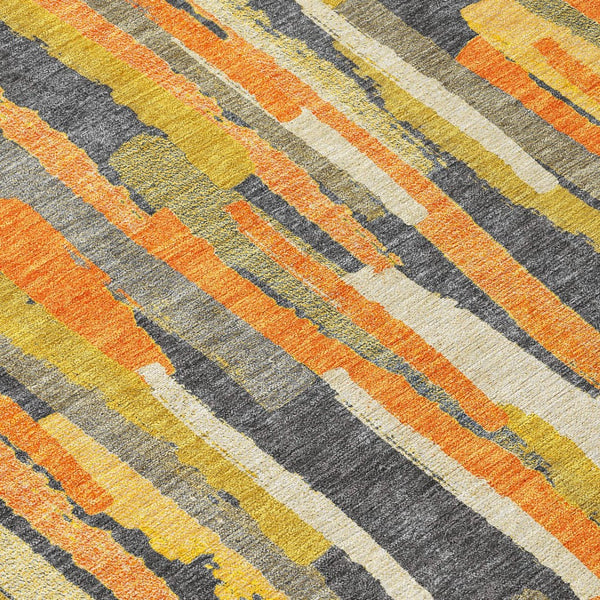 HomeRoots 5' Vibrant Orange and Beige Striped Washable Area Rug – Durable, Stylish for Indoor/Outdoor Spaces 8' Round 609044