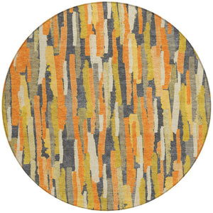 HomeRoots 5' Vibrant Orange and Beige Striped Washable Area Rug – Durable, Stylish for Indoor/Outdoor Spaces 8' Round 609044