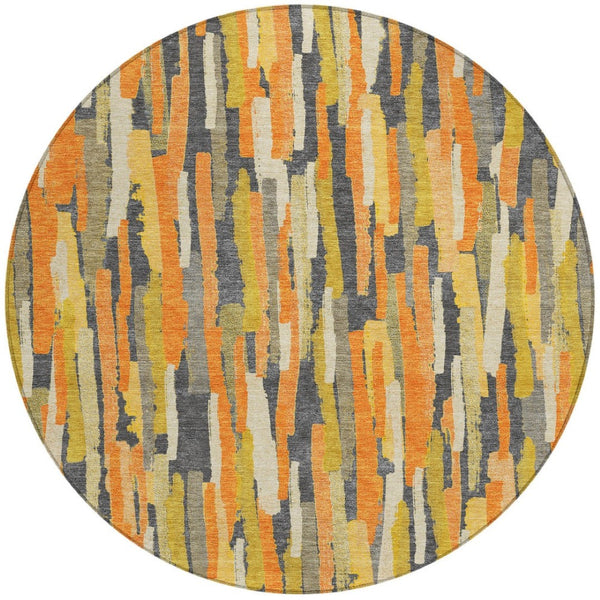 HomeRoots 5' Vibrant Orange and Beige Striped Washable Area Rug – Durable, Stylish for Indoor/Outdoor Spaces 8' Round 609044