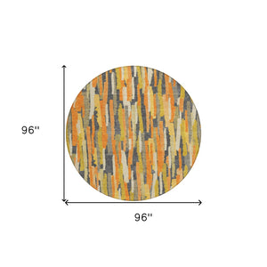 HomeRoots 5' Vibrant Orange and Beige Striped Washable Area Rug – Durable, Stylish for Indoor/Outdoor Spaces 8' Round 609044