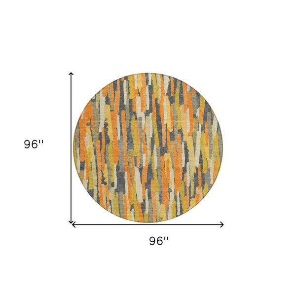 HomeRoots 5' Vibrant Orange and Beige Striped Washable Area Rug – Durable, Stylish for Indoor/Outdoor Spaces 8' Round 609044