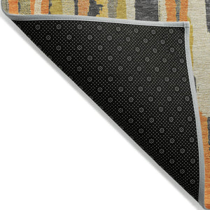 HomeRoots 5' Vibrant Orange and Beige Striped Washable Area Rug – Durable, Stylish for Indoor/Outdoor Spaces 8' X 10' 609045