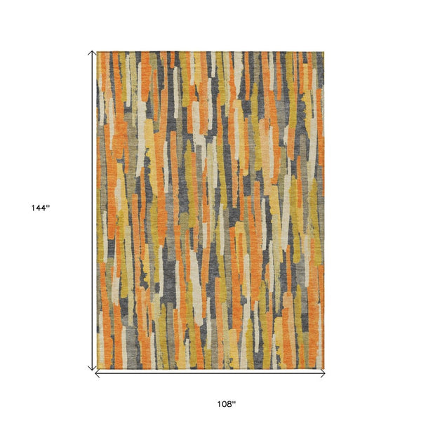 HomeRoots 5' Vibrant Orange and Beige Striped Washable Area Rug – Durable, Stylish for Indoor/Outdoor Spaces 9' X 12' 609046