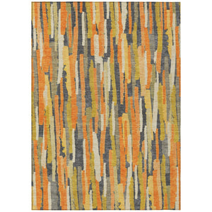 HomeRoots 5' Vibrant Orange and Beige Striped Washable Area Rug – Durable, Stylish for Indoor/Outdoor Spaces 9' X 12' 609046
