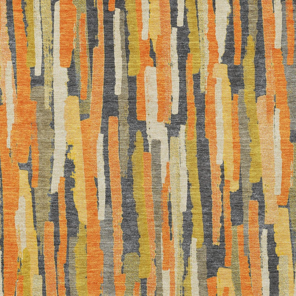 HomeRoots 5' Vibrant Orange and Beige Striped Washable Area Rug – Durable, Stylish for Indoor/Outdoor Spaces 9' X 12' 609046