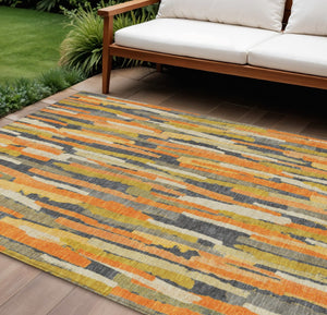 HomeRoots 5' Vibrant Orange and Beige Striped Washable Area Rug – Durable, Stylish for Indoor/Outdoor Spaces 10' X 14' 609047