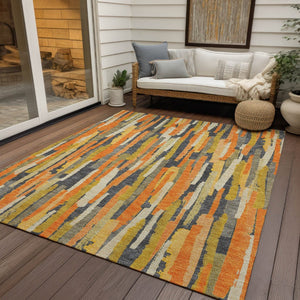 HomeRoots 5' Vibrant Orange and Beige Striped Washable Area Rug – Durable, Stylish for Indoor/Outdoor Spaces 10' X 14' 609047