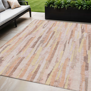 HomeRoots 5' Pink and Beige Striped Washable Area Rug – Stylish, Durable Design for Indoor and Outdoor Spaces 5' X 8' 609049