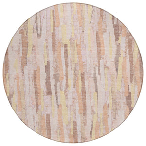 HomeRoots 5' Pink and Beige Striped Washable Area Rug – Stylish, Durable Design for Indoor and Outdoor Spaces 8' Round 609050