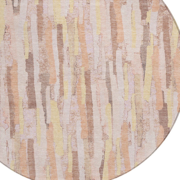 HomeRoots 5' Pink and Beige Striped Washable Area Rug – Stylish, Durable Design for Indoor and Outdoor Spaces 8' Round 609050