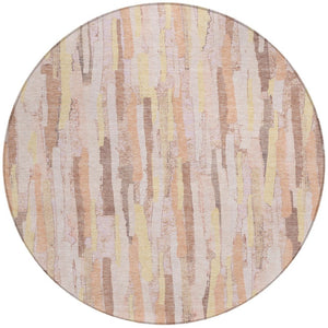 HomeRoots 5' Pink and Beige Striped Washable Area Rug – Stylish, Durable Design for Indoor and Outdoor Spaces 8' Round 609050