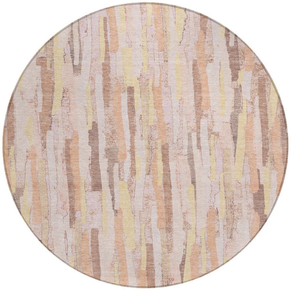 HomeRoots 5' Pink and Beige Striped Washable Area Rug – Stylish, Durable Design for Indoor and Outdoor Spaces 8' Round 609050
