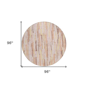 HomeRoots 5' Pink and Beige Striped Washable Area Rug – Stylish, Durable Design for Indoor and Outdoor Spaces 8' Round 609050