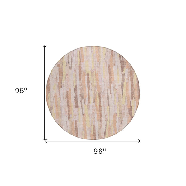 HomeRoots 5' Pink and Beige Striped Washable Area Rug – Stylish, Durable Design for Indoor and Outdoor Spaces 8' Round 609050