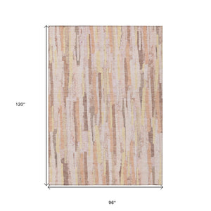 HomeRoots 5' Pink and Beige Striped Washable Area Rug – Stylish, Durable Design for Indoor and Outdoor Spaces 8' X 10' 609051