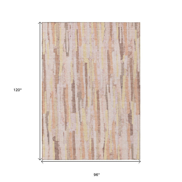 HomeRoots 5' Pink and Beige Striped Washable Area Rug – Stylish, Durable Design for Indoor and Outdoor Spaces 8' X 10' 609051