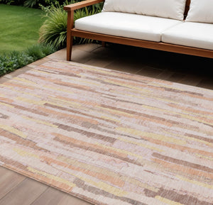 HomeRoots 5' Pink and Beige Striped Washable Area Rug – Stylish, Durable Design for Indoor and Outdoor Spaces 8' X 10' 609051