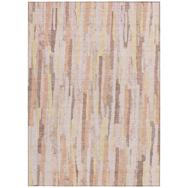 HomeRoots 5' Pink and Beige Striped Washable Area Rug – Stylish, Durable Design for Indoor and Outdoor Spaces 9' X 12' 609052
