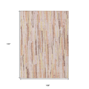 HomeRoots 5' Pink and Beige Striped Washable Area Rug – Stylish, Durable Design for Indoor and Outdoor Spaces 9' X 12' 609052