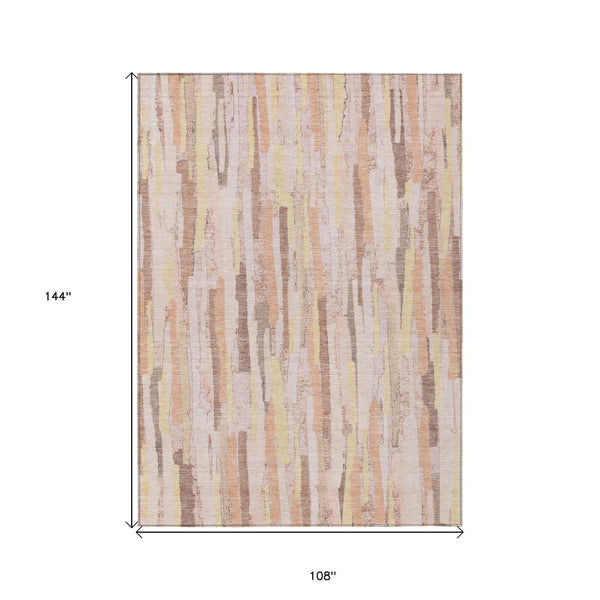 HomeRoots 5' Pink and Beige Striped Washable Area Rug – Stylish, Durable Design for Indoor and Outdoor Spaces 9' X 12' 609052