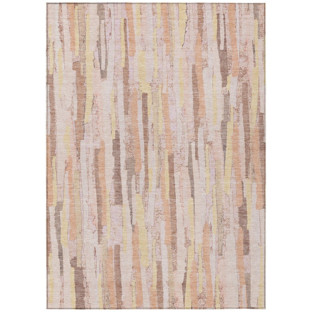 HomeRoots 5' Pink and Beige Striped Washable Area Rug – Stylish, Durable Design for Indoor and Outdoor Spaces 9' X 12' 609052