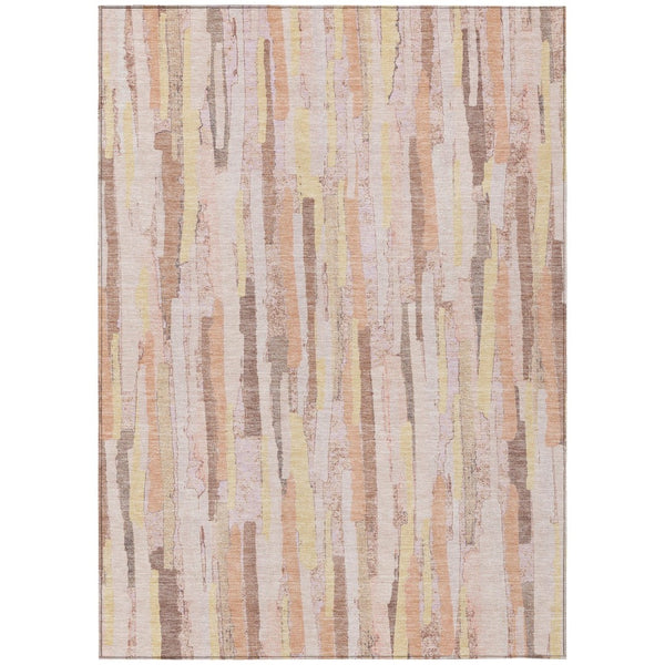 HomeRoots 5' Pink and Beige Striped Washable Area Rug – Stylish, Durable Design for Indoor and Outdoor Spaces 9' X 12' 609052