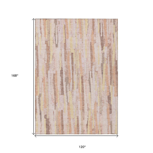HomeRoots 5' Pink and Beige Striped Washable Area Rug – Stylish, Durable Design for Indoor and Outdoor Spaces 10' X 14' 609053