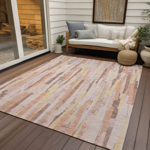 HomeRoots 5' Pink and Beige Striped Washable Area Rug – Stylish, Durable Design for Indoor and Outdoor Spaces 10' X 14' 609053