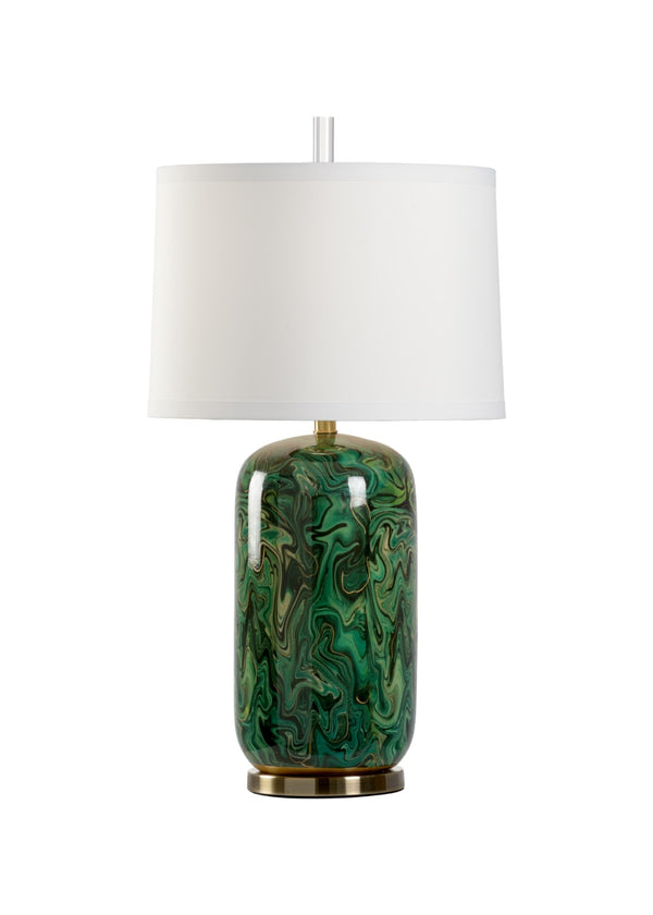 Wildwood Newport Elegant Faux Emerald Marble Table Lamp With Antique Brass Accents, 30.5" Tall, Durable Ceramic Finish 60906