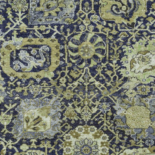HomeRoots 5' Timeless Fern Green and Blue Damask Area Rug - Durable, Washable Design for Indoor and Outdoor Use 5' X 8' 609067