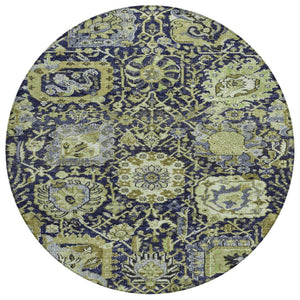 HomeRoots 5' Timeless Fern Green and Blue Damask Area Rug - Durable, Washable Design for Indoor and Outdoor Use 8' Round 609068